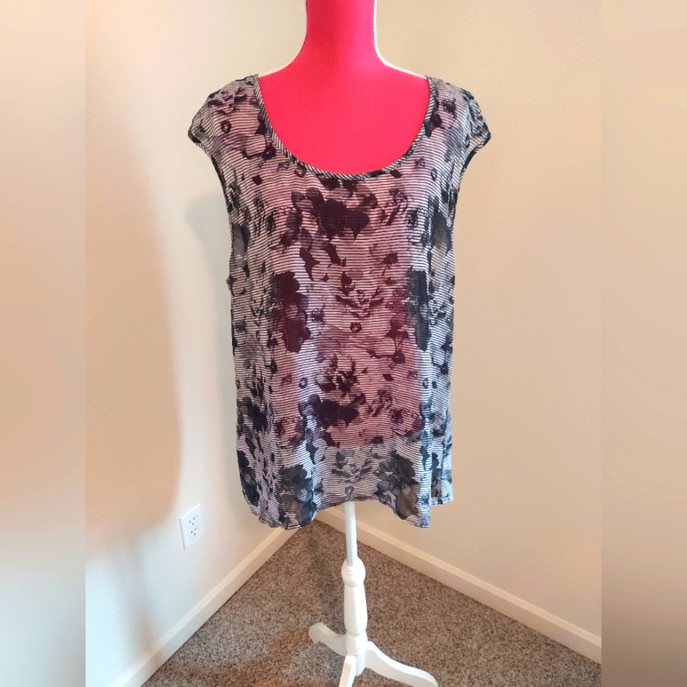 Plus Size Maurice Sheer Sleeveless High-Low Print Blouse, Size 2